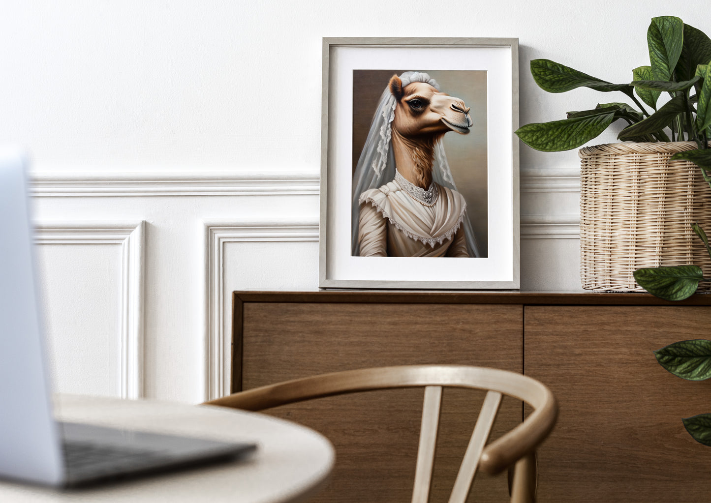 "Funny Camel Wedding Dress Poster - Unique Animal Wall Art Decor - Perfect Bride Gift"