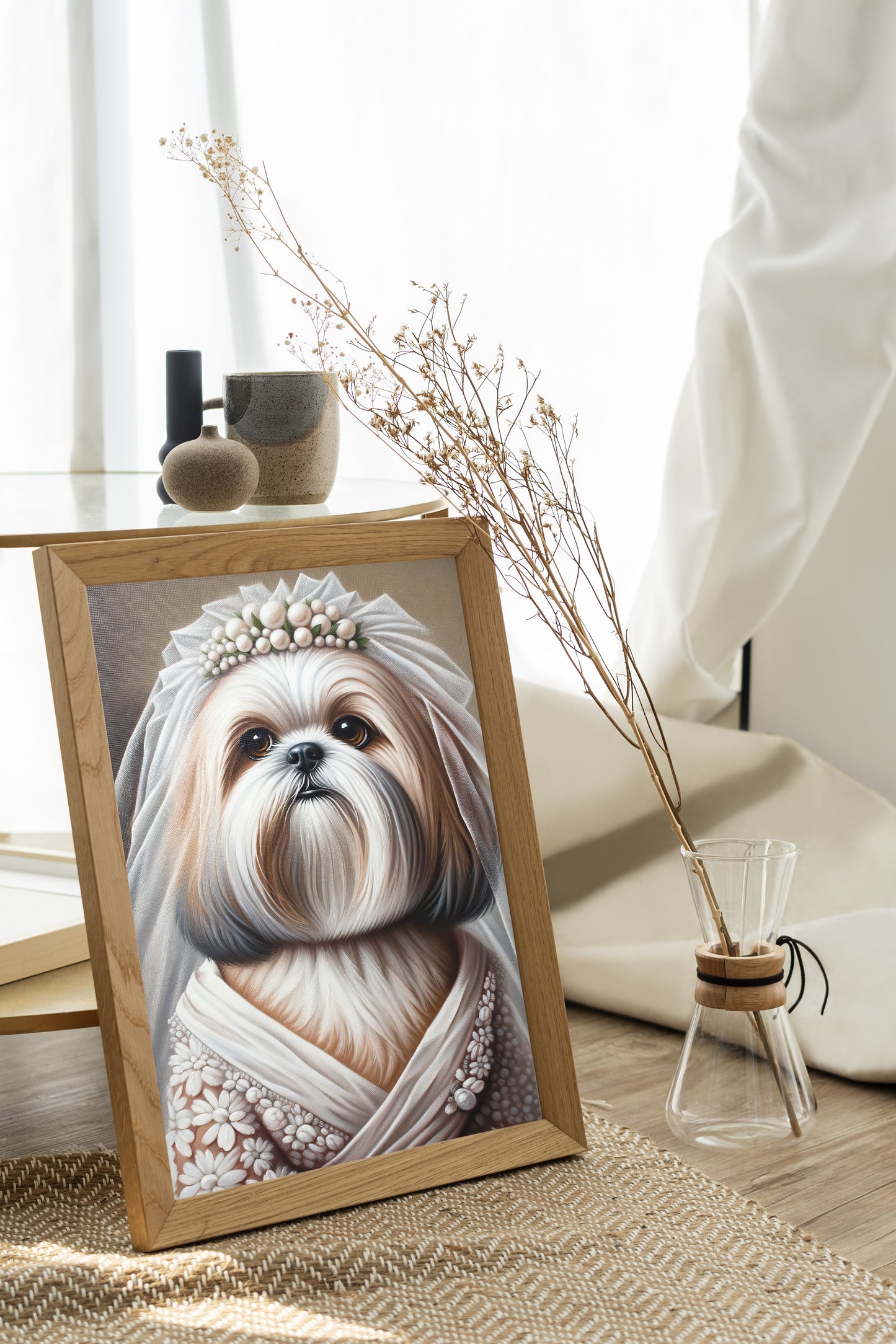 Poster Chiot Shih Tzu en Robe de Mariée | Déco Murale Animaux | Affiche Mariage Humoristique