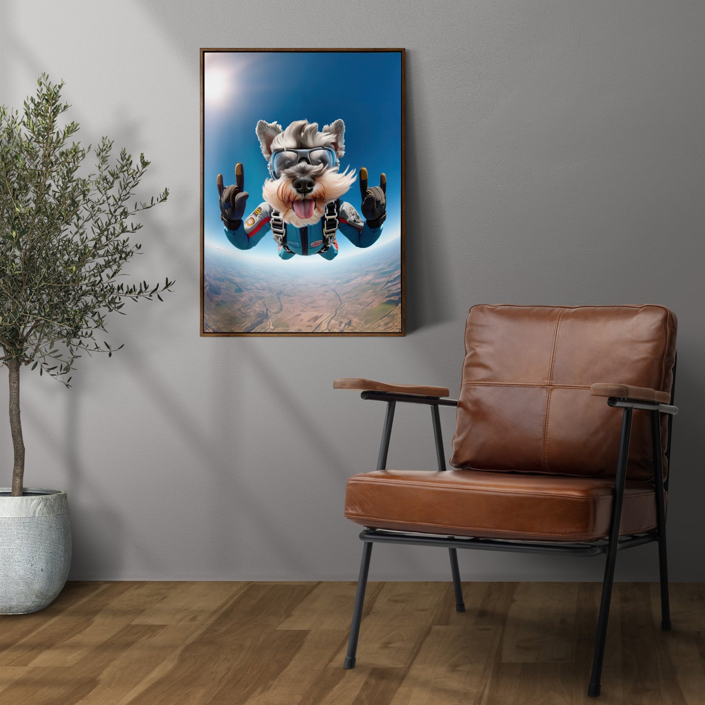 Skydiving Miniature Schnauzer Poster - Unique Dog Lover Wall Art Print | Epic Animal Decor for Extreme Sport Fans