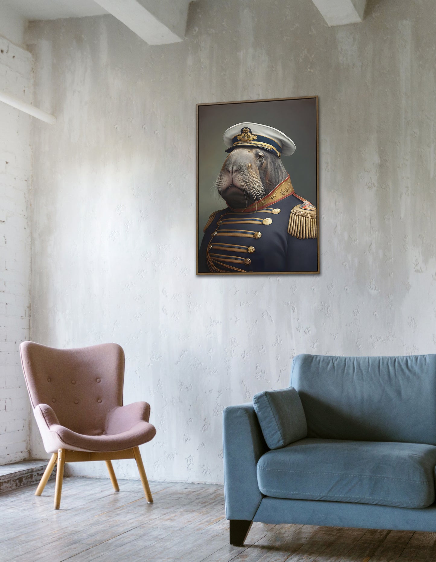 Heroic Walrus Poster in Military Uniform | Funny Animal Wall Art | Portrait Print for Home Decor