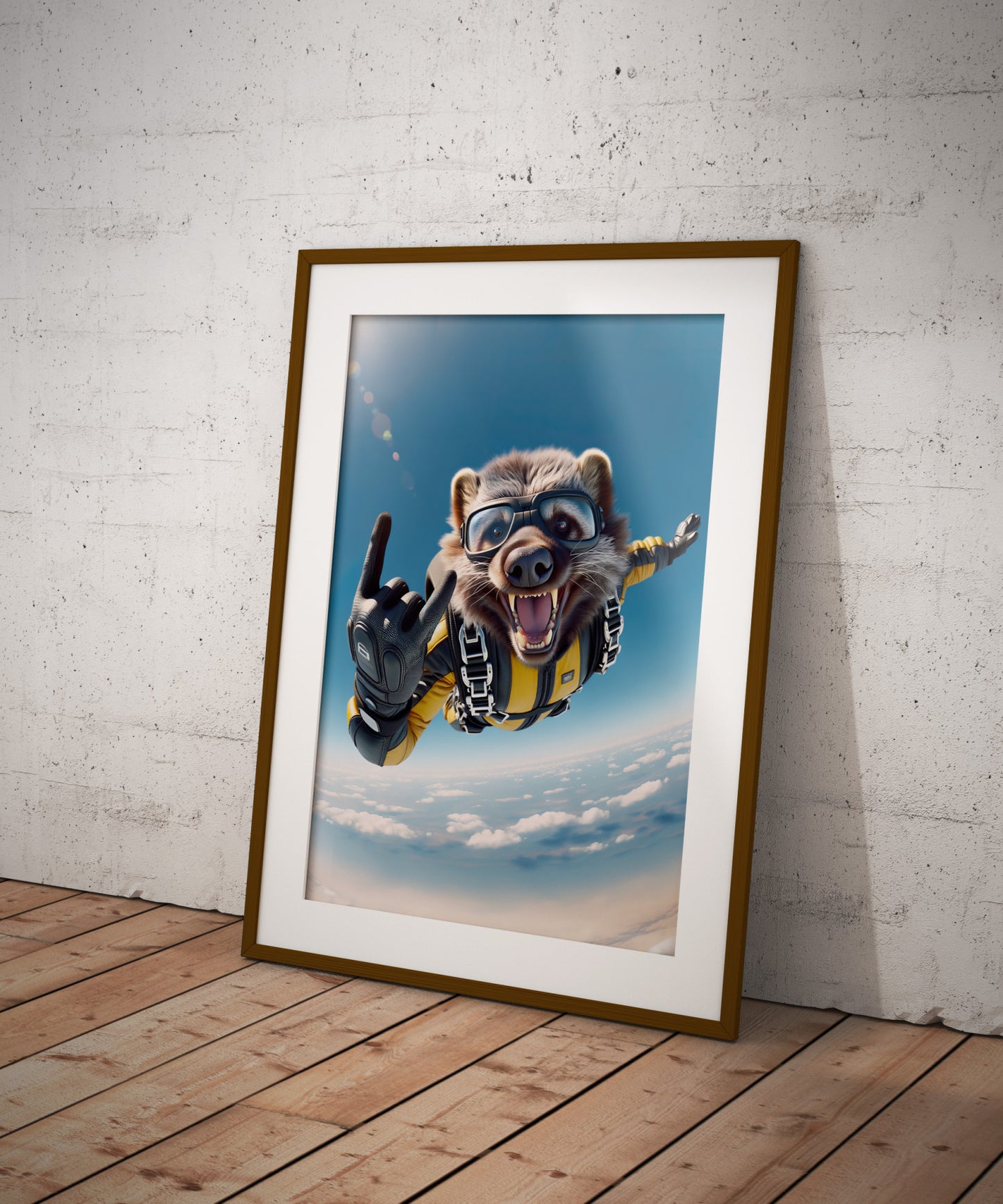 Skydiving Wolverine Free-Fall Poster | Epic Wall Art | Extreme Sport Animal Print | Unique Animal Lover Gift