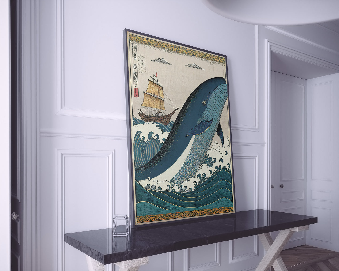 Affiche Poster Baleine et Bateau Style Art Japonais Ukiyo-e - Illustration Murale Décorative Japon