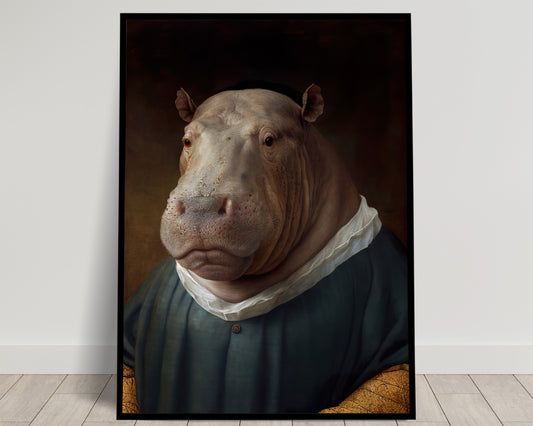 Poster Baroque Hippopotame Noble - Affiche déco murale animaux à encadrer, Art mural élégant