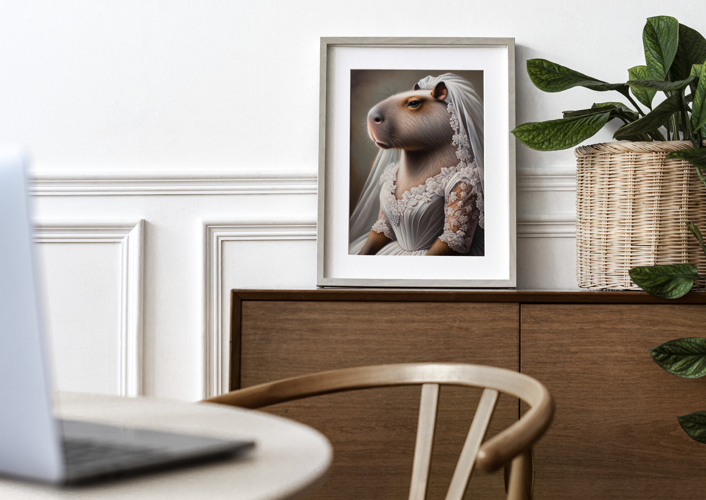 "Capybara in Wedding Dress Poster - Fun Animal Wall Art Decor | Unique Bridal Gift Frame"