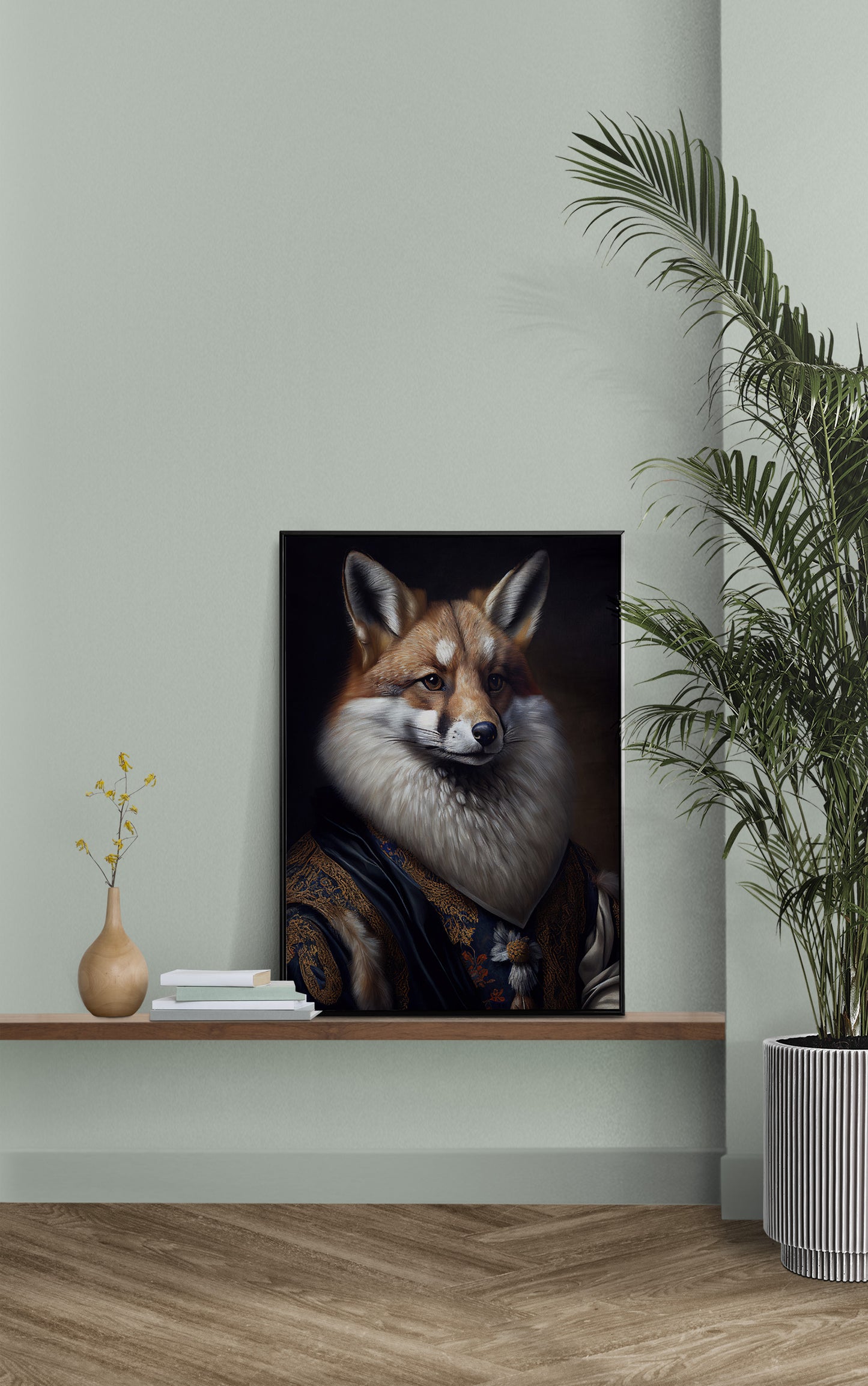 Poster Renard Baroque Noble, Décoration Murale Animaux, Art Mural Renard Argenté