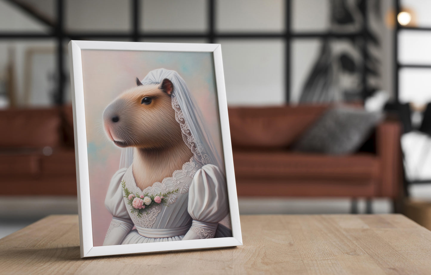 Poster de Capybara en Robe de Mariée - Décoration Murale Animaux Humoristique - Affiche Mariage Cadre