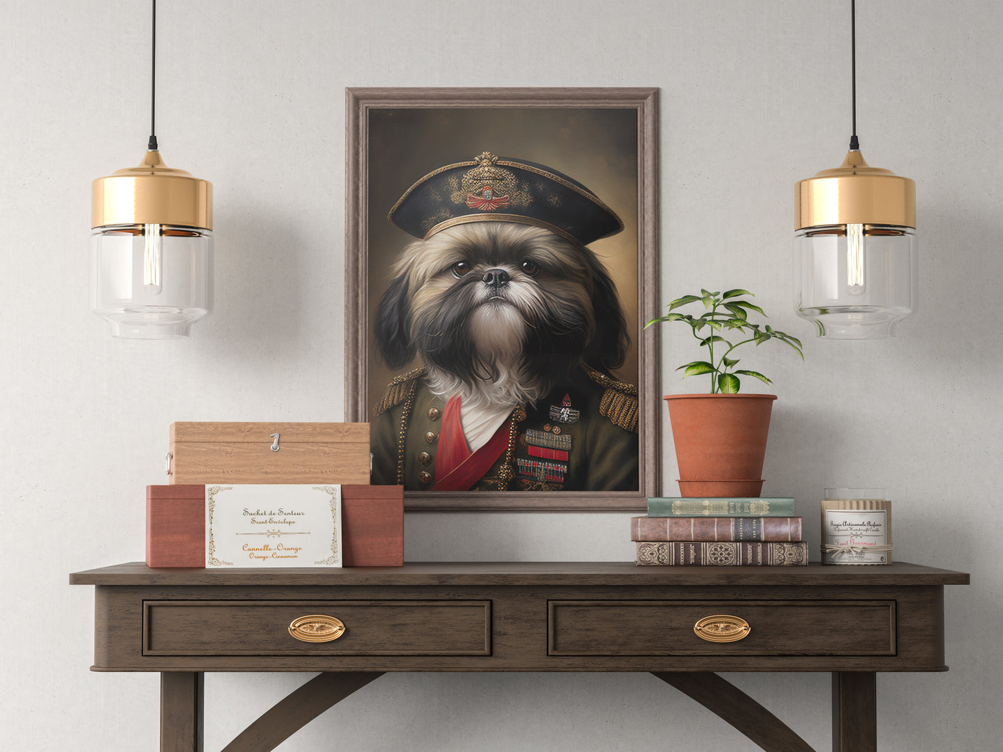 Poster Portrait Shih-tzu en Uniforme Militaire | Art Mural Chien Drôle et Héroïque | Décoration Murale Officielle