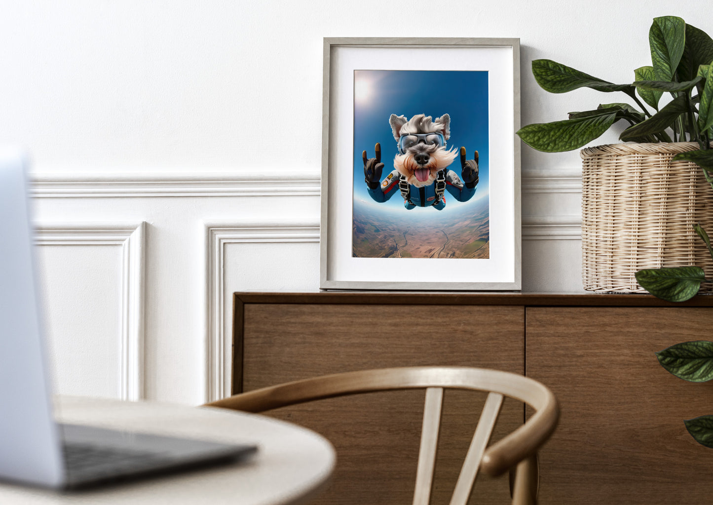 Skydiving Miniature Schnauzer Poster - Unique Dog Lover Wall Art Print | Epic Animal Decor for Extreme Sport Fans