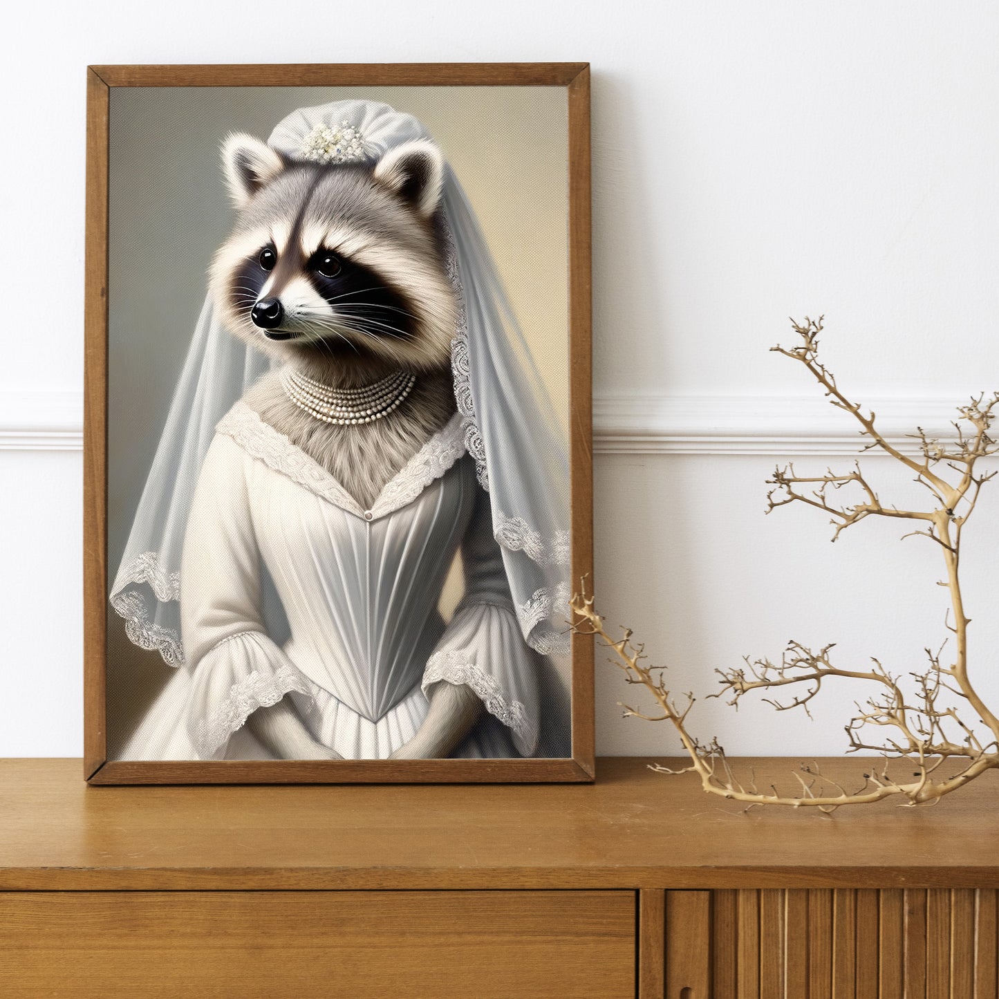 Raccoon in Wedding Dress Poster - Animal Wall Decor | Funny Bride Art | Unique Gift for Home & Office