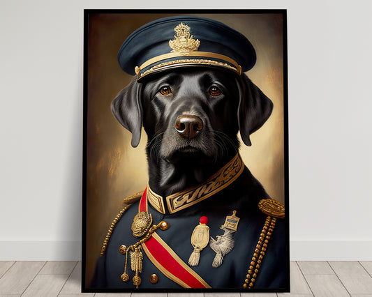 Poster Labrador Noir en Uniforme Militaire - Décoration Murale Animaux, Art pour Mur, Impression de Qualité