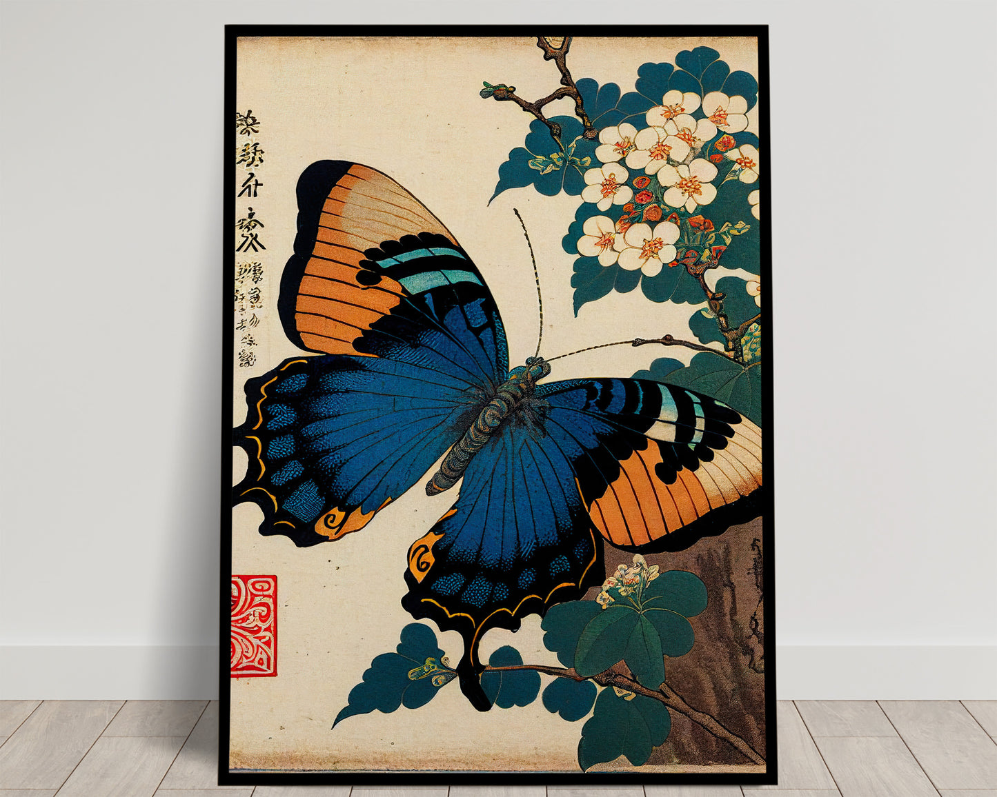 Japanese Butterfly Poster, Art Style Illustration for Wall Decor, Nipponese Decoration, Frameable Butterfly Print