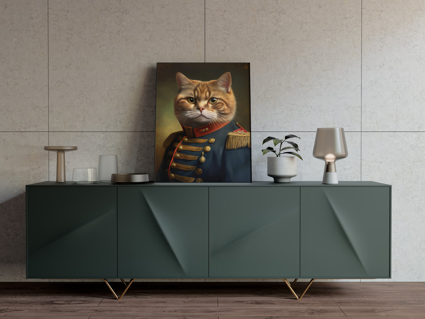 "Feline Hero Poster - Red Cat in Military Uniform | Animal Wall Art & Decor | Frameable Cat Canvas Print"