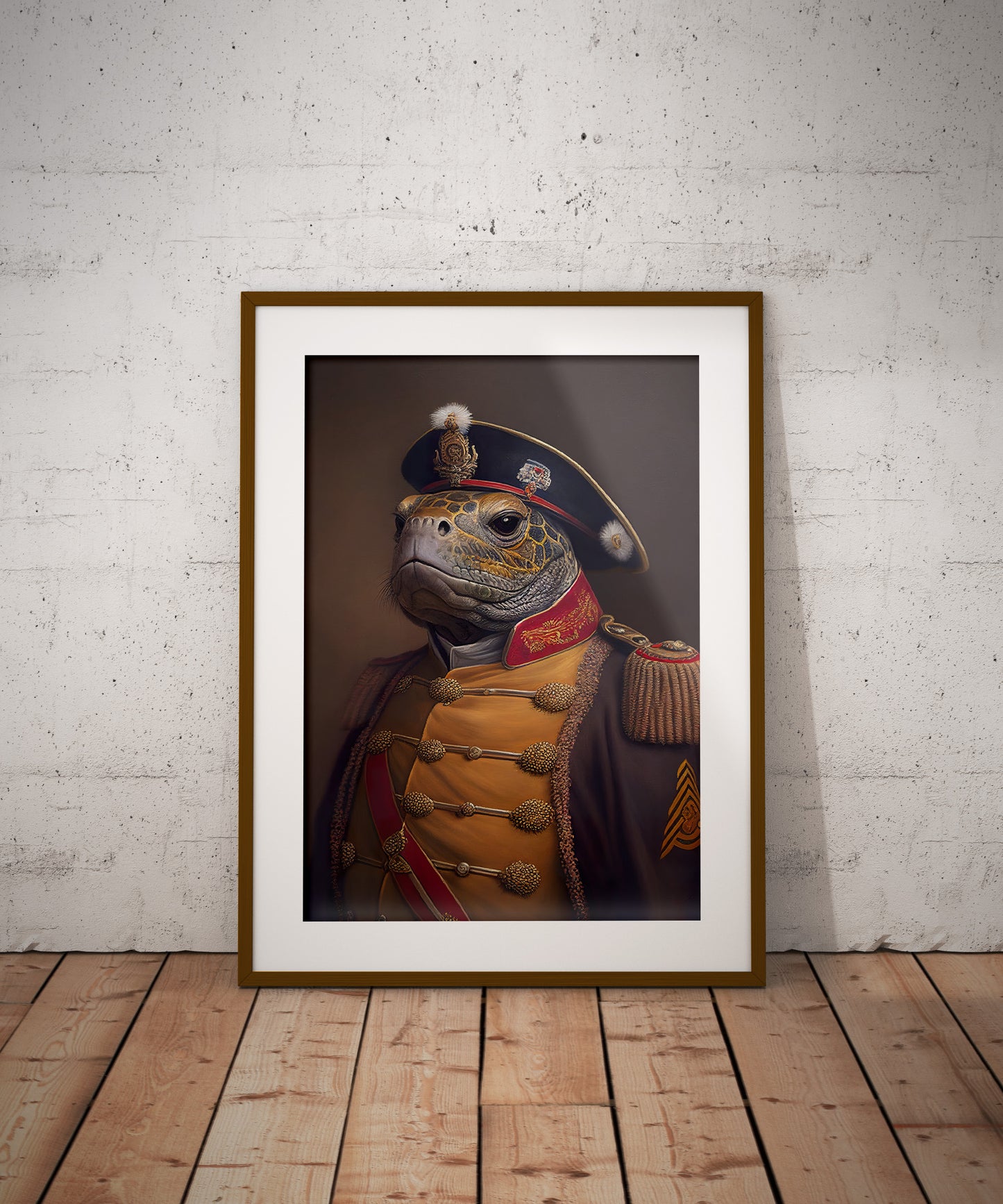 Heroic Turtle Poster in Military Uniform - Antique Style Wall Art for Home Decor