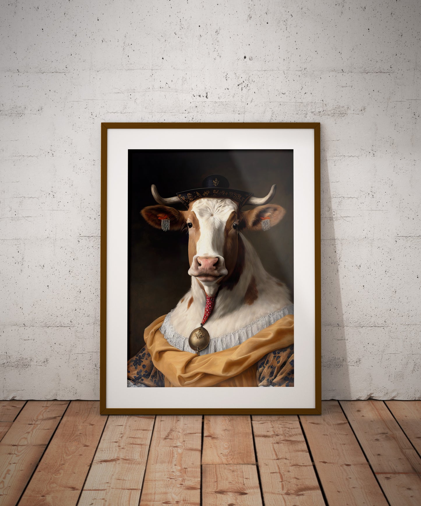 Baroque Style Cow Poster | Noble Animal Wall Art | Frameable Cow Prints | Elegant Home Decor