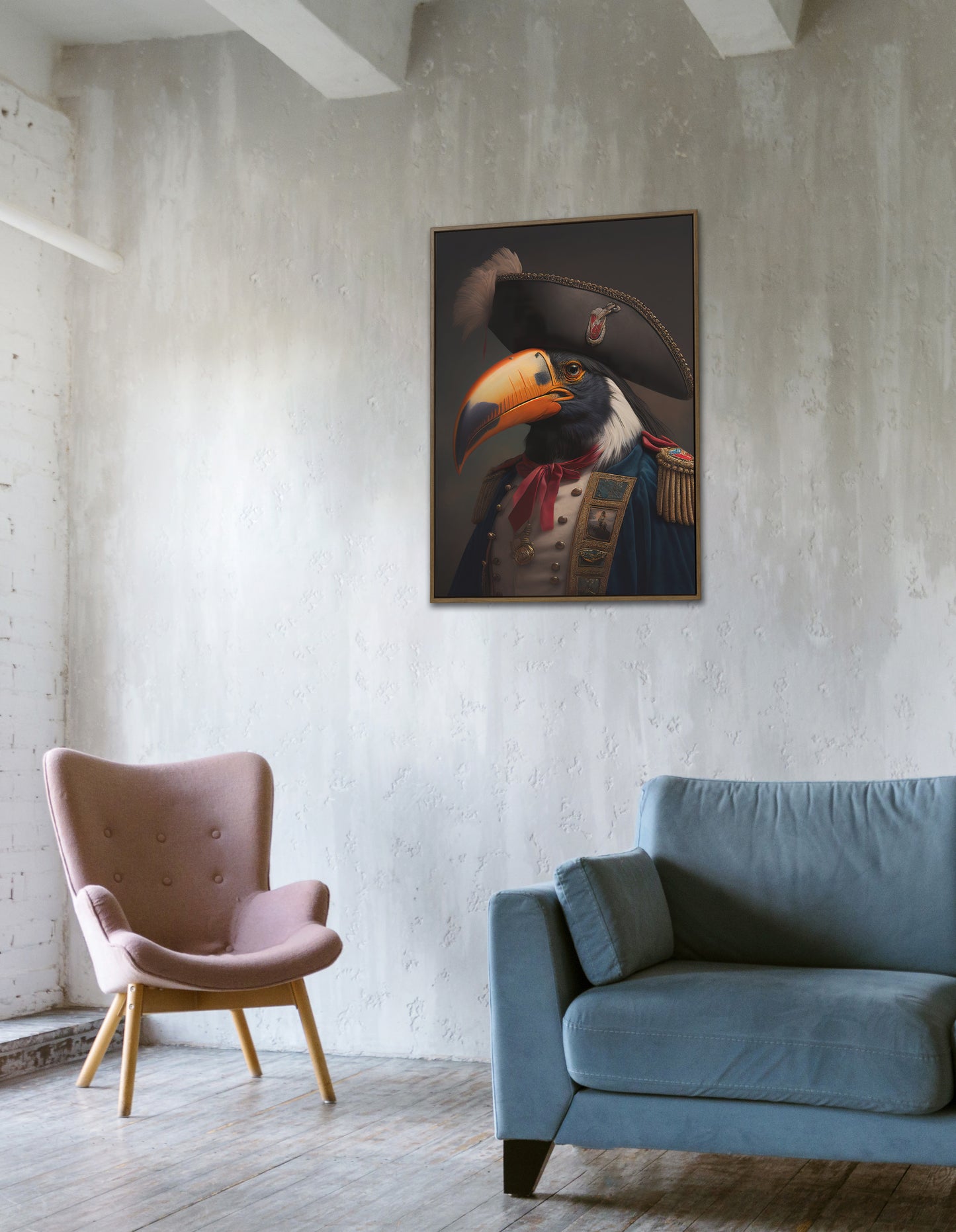 Poster toucan vintage en uniforme militaire – Art mural héroïque, Peinture ancienne d'oiseau, Impression déco murale