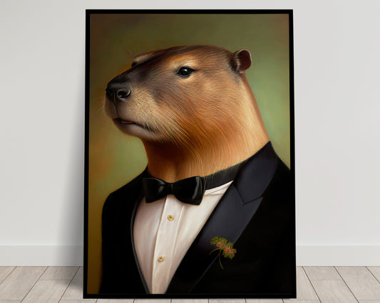 Portrait Capybara en smoking - Affiche murale humoristique, Décoration animaux rigolos, Poster d'art mural