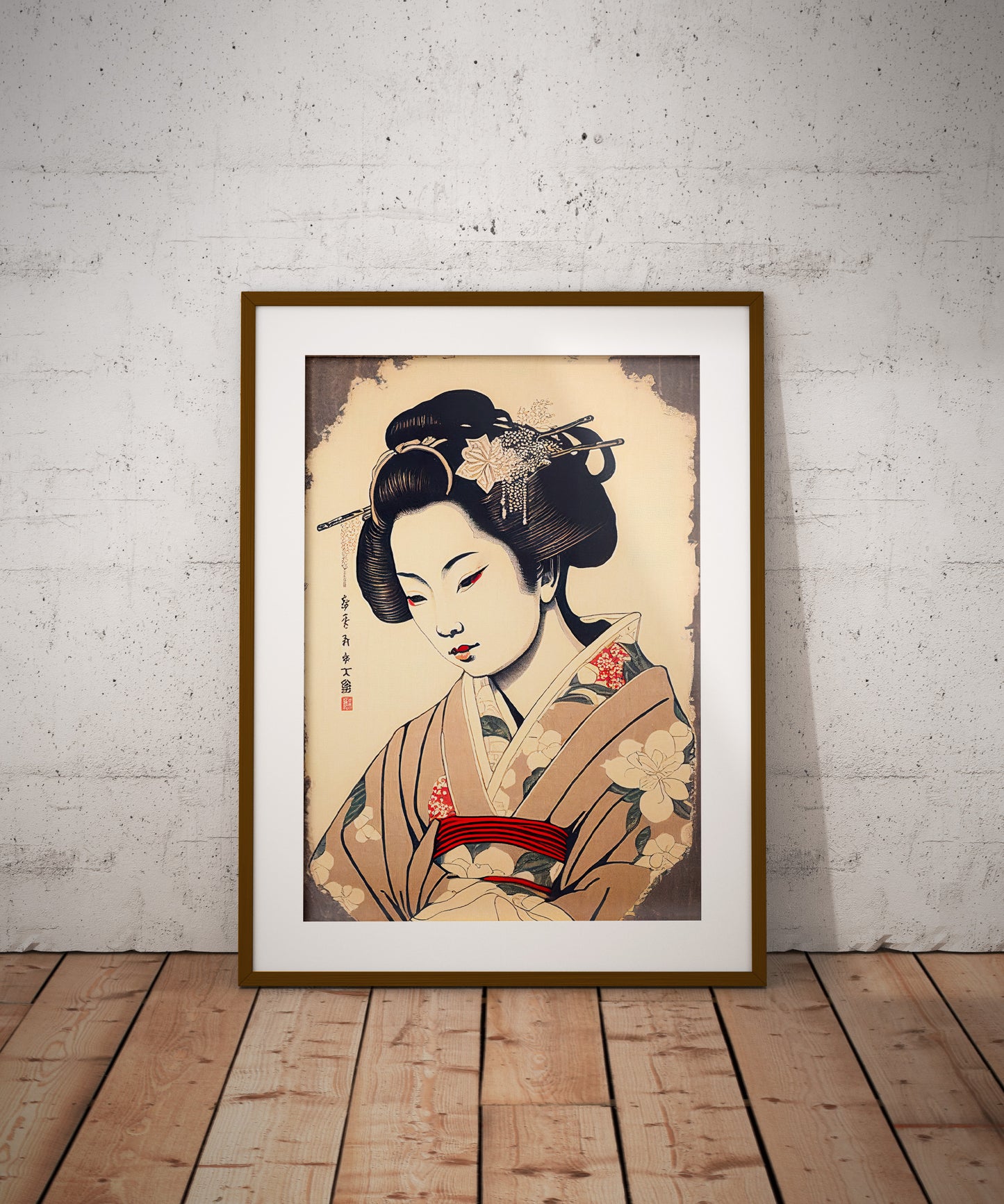 Japanese Geisha Art Poster – Geiko Illustration Wall Decor – Frameable Asian Art Print for Home