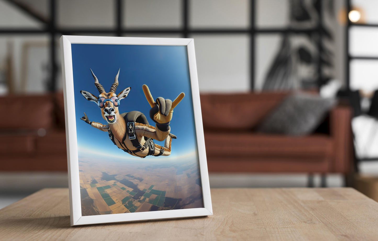 Affiche Murale Antilope en Chute Libre Parachute, Poster Animal Skydiving, Décor Sport Extrême, Idée Cadeau Originale