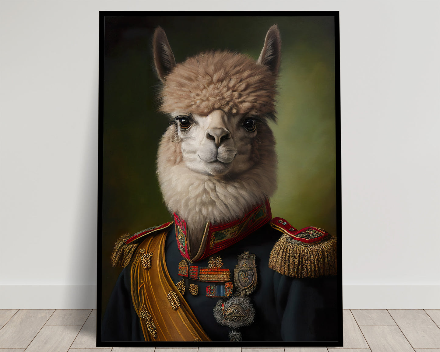 Heroic Alpaca Poster in Military Uniform | Animal Wall Art Decoration for Home | Frameable Alpaca Print