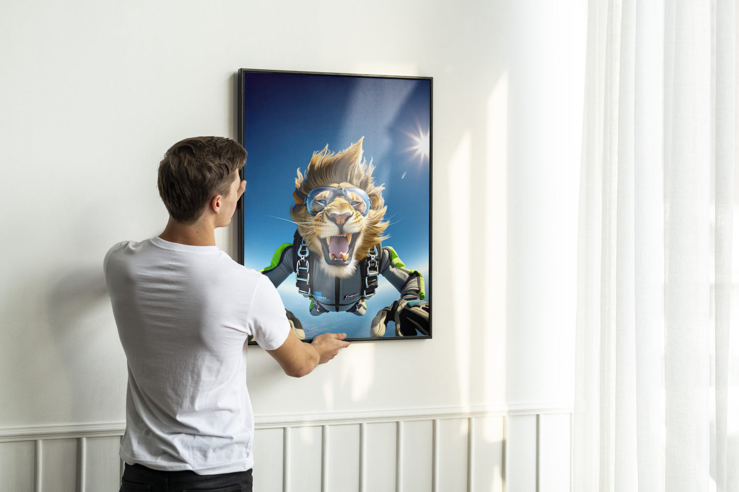 Skydiving Lion Poster - Epic Wall Art - Extreme Sport Decor - Unique Animal Print for Animal Lovers