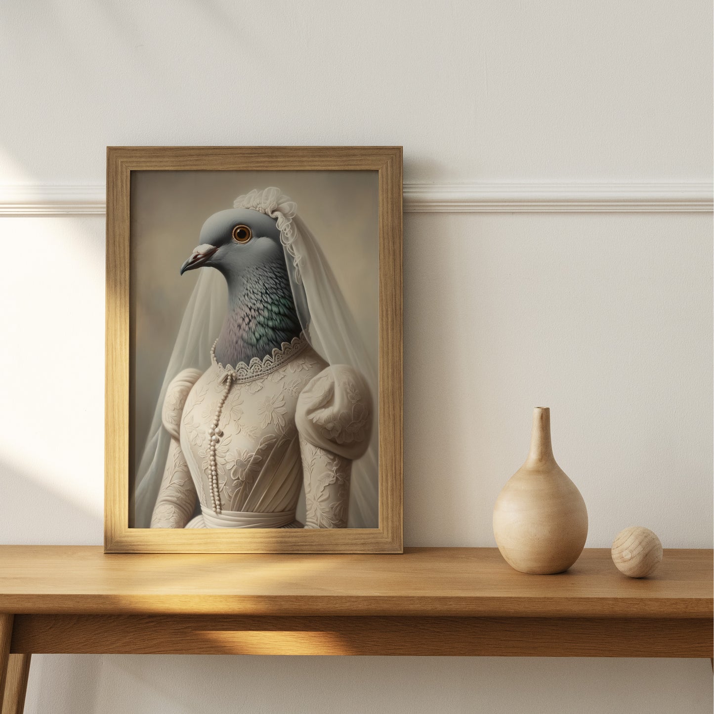 Funny Pigeon Wedding Dress Poster - Unique Animal Wall Art Decor - Bride Picture Gift