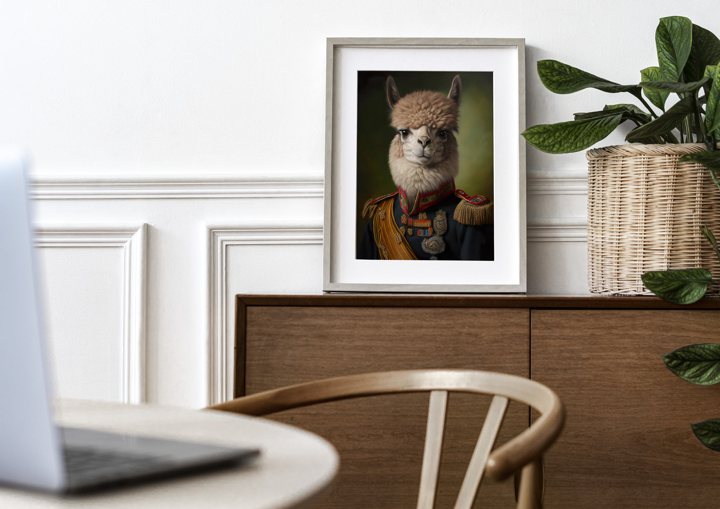 Heroic Alpaca Poster in Military Uniform | Animal Wall Art Decoration for Home | Frameable Alpaca Print