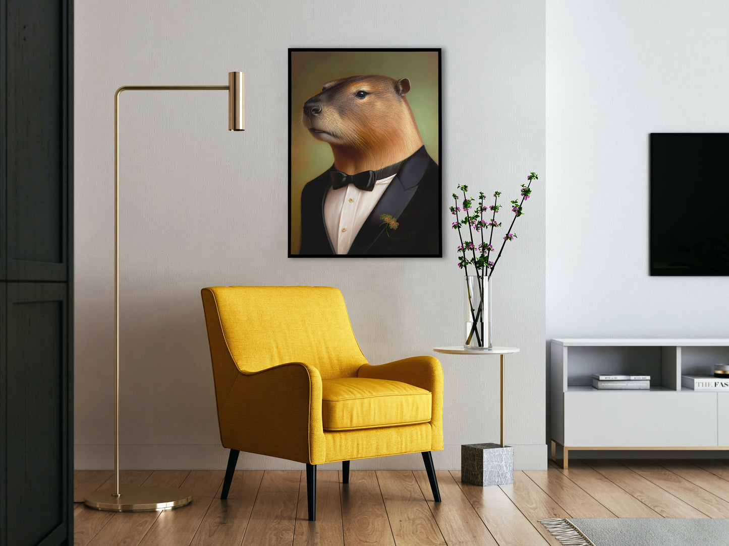 Portrait Capybara en smoking - Affiche murale humoristique, Décoration animaux rigolos, Poster d'art mural