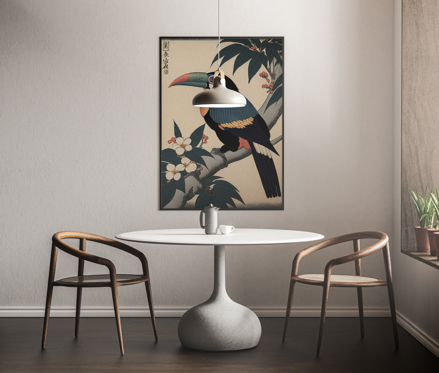 Poster Toucan, Illustration art japonais, Impression Ukiyo-e, Art mural, Décoration murale, Affiche Japonaise