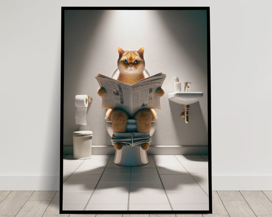 Funny British Shorthair Cat Bathroom Wall Art Poster - Hilarious WC Decor & Gag Gift