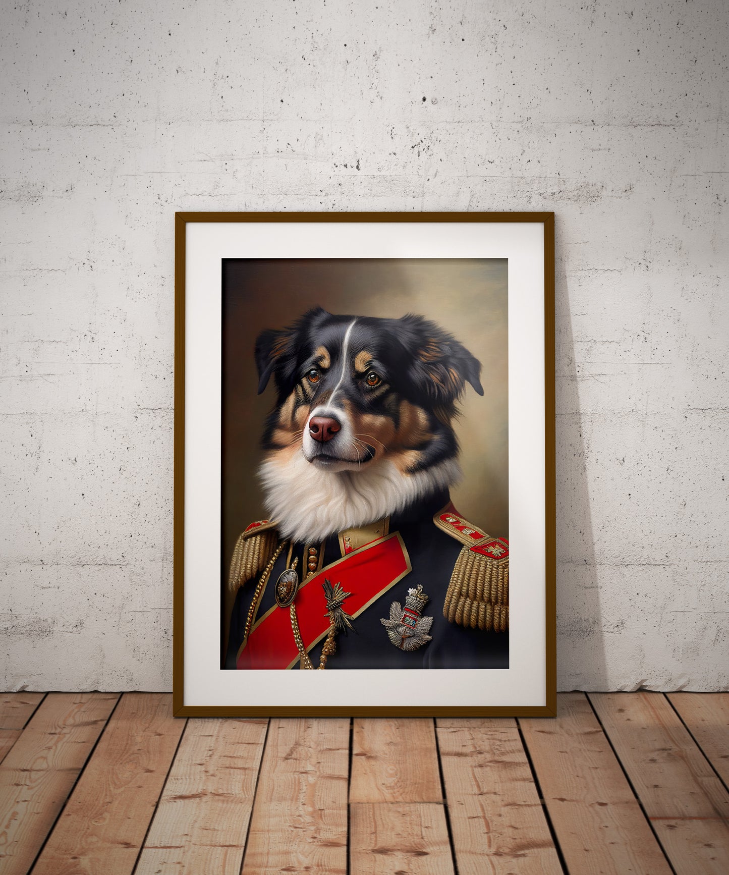 Australian Shepherd in Military Uniform Poster, Dog Wall Art, Animal Wall Decoration, Unique Dog Poster for Home Decor