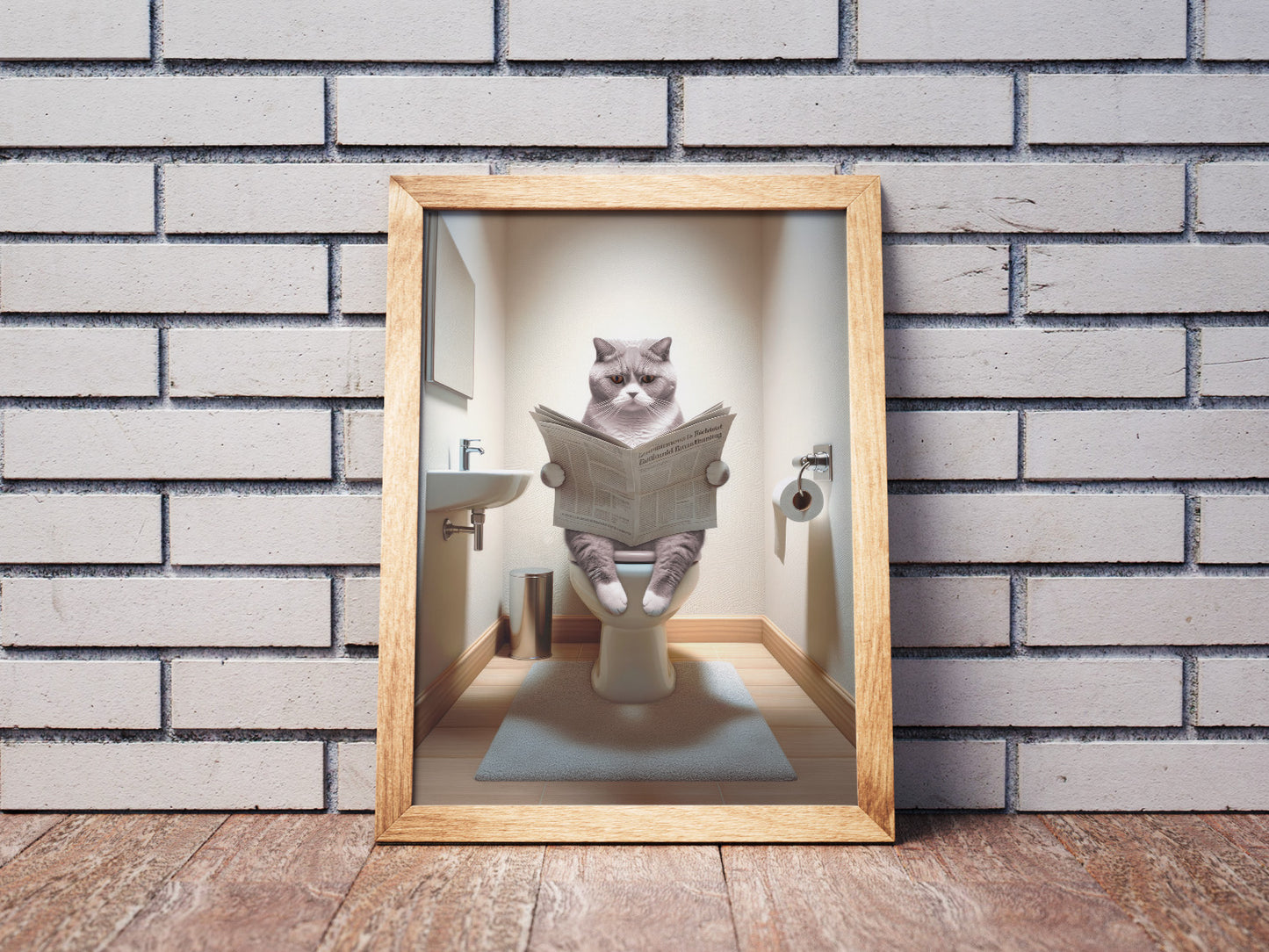 Poster of a British Shorthair Lilac White Cat on Toilet - Funny Bathroom Decor | Wall Art for Bathroom | WC Toilet Poster | Gag Gift