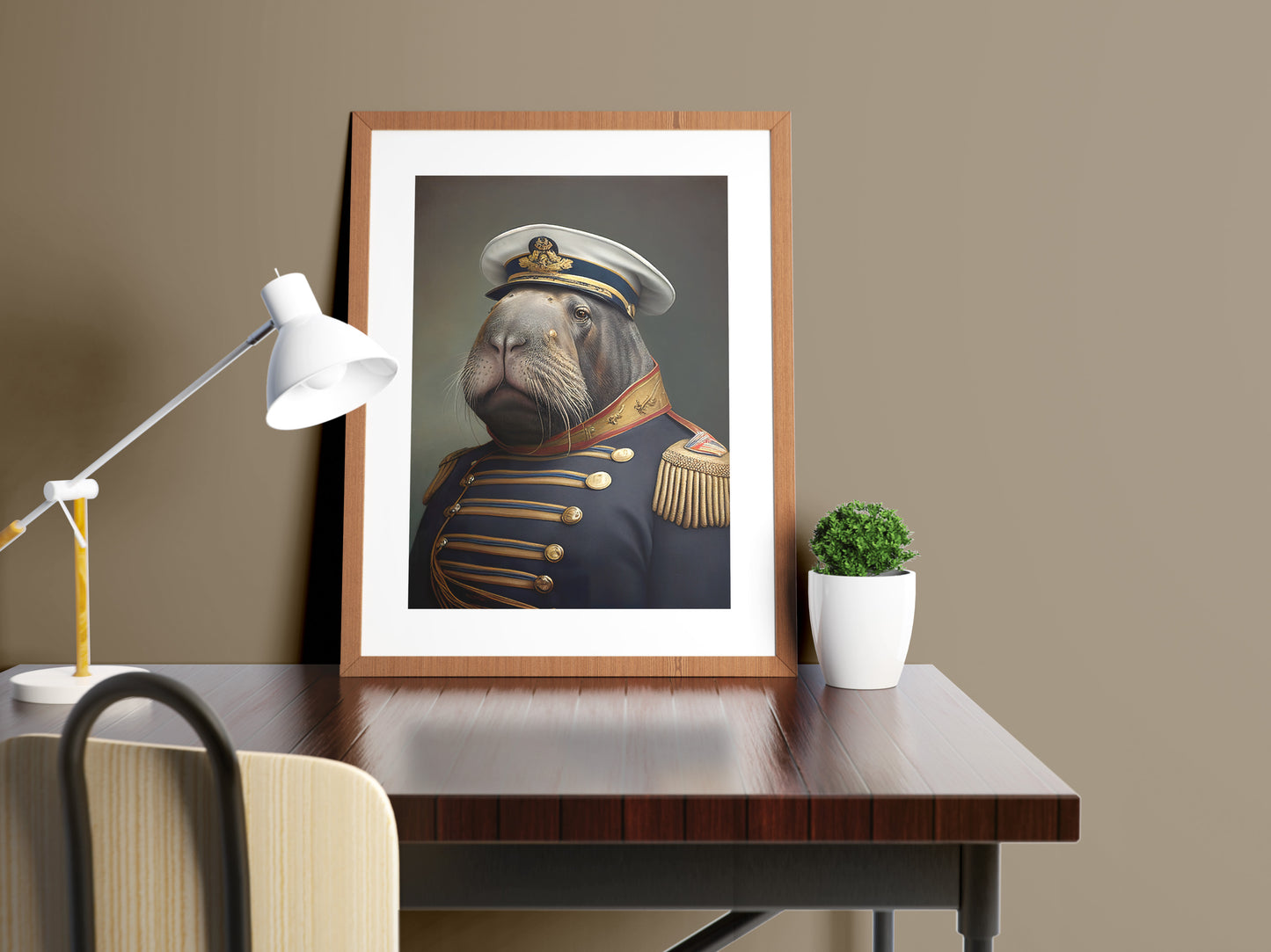 Heroic Walrus Poster in Military Uniform | Funny Animal Wall Art | Portrait Print for Home Decor