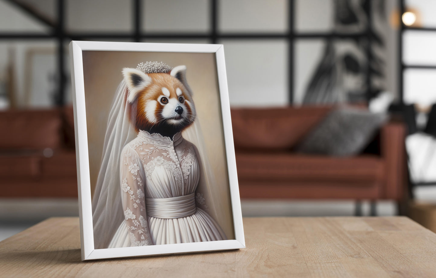 "Unique Red Panda Wedding Dress Poster - Cute Animal Wall Art, Bride Decor, Funny Frame, Unique Gift Idea"