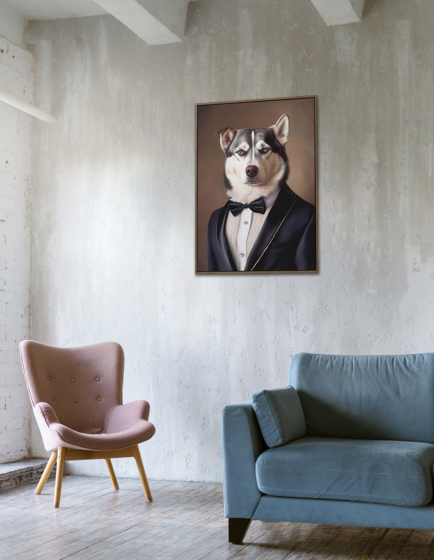 Affiche murale Husky en smoking - Poster décoration animaux élégante, Art mural Husky Tuxedo