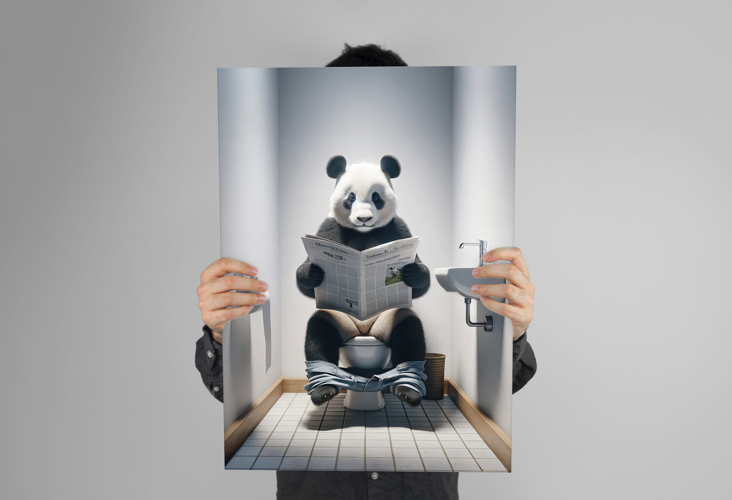 Poster Panda Humour aux Toilettes - Décoration Amusante WC, Cadre Déco Salle de Bain, Cadeau Rieur