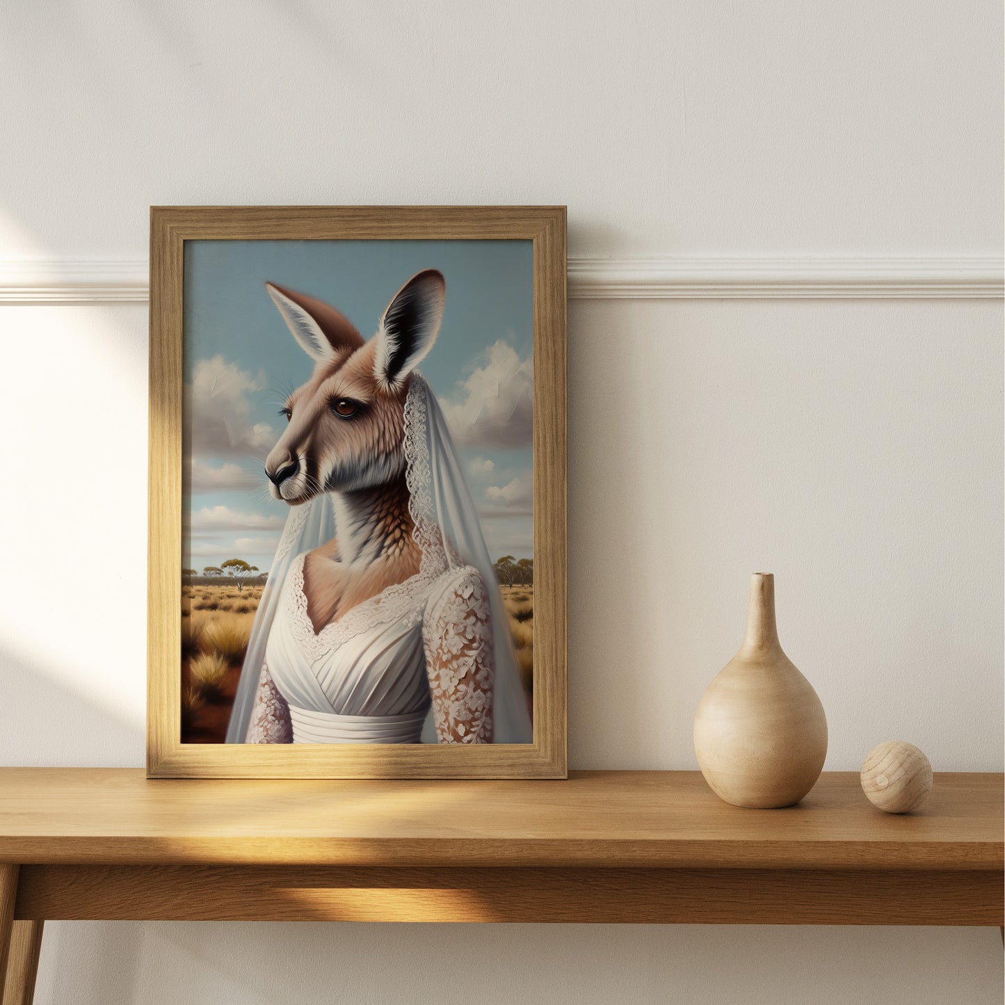 Kangaroo in Wedding Dress Poster - Unique Wall Art, Funny Animal Decor, Bride-Themed Print, Perfect Gift