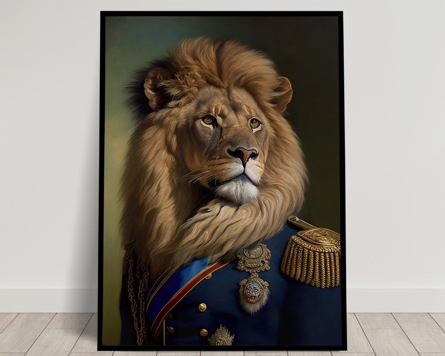 Poster Lion en Uniforme Militaire - Décoration Murale Animale, Art Félin Heroïque, Impression Murale de Qualité