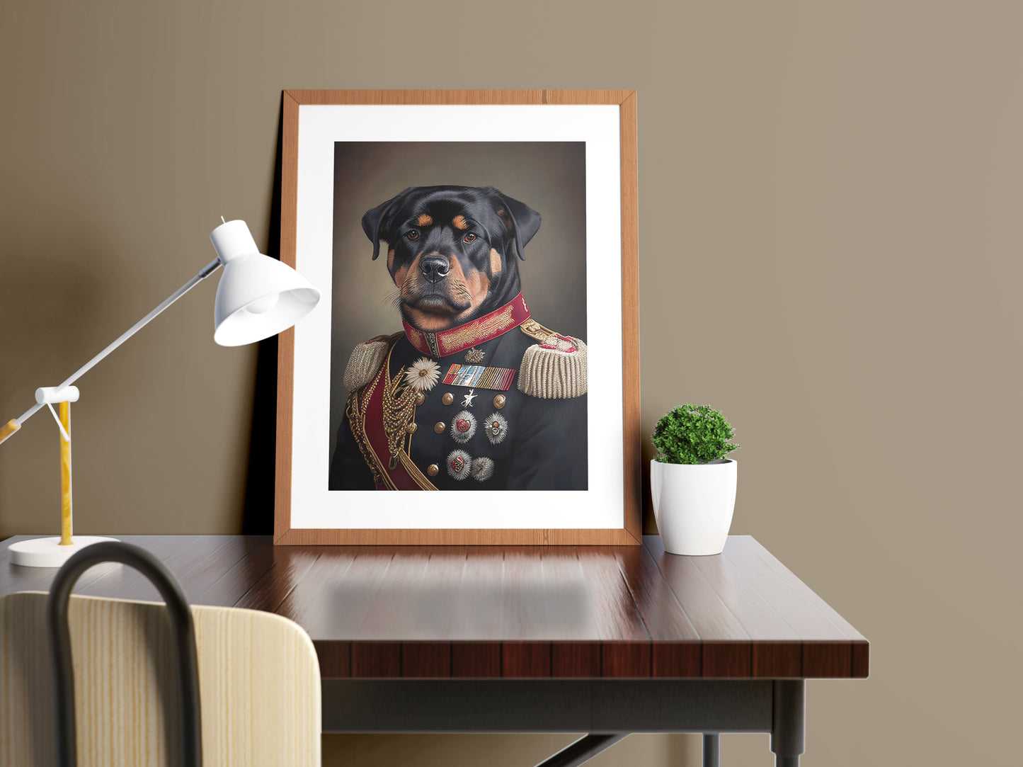 Heroic Rottweiler Poster in Military Uniform - Funny Dog Wall Art Print - Unique Animal Decor