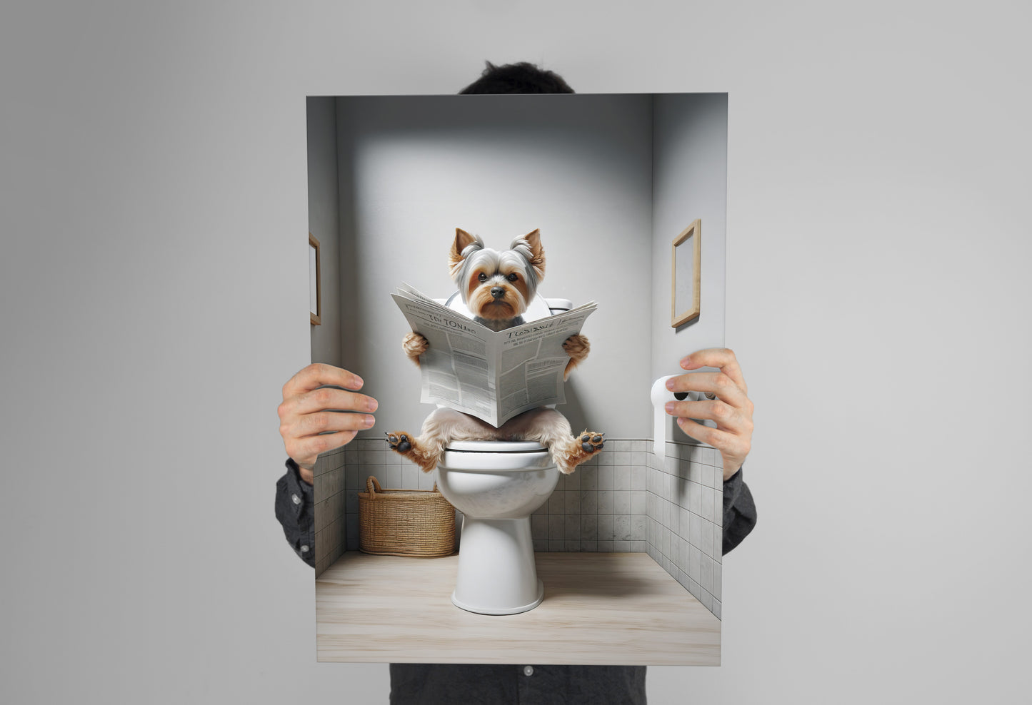 Funny Yorkshire Terrier Toilet Poster - Unique Bathroom Wall Art - WC Décor - Humorous Gift Idea - Reading Newspaper