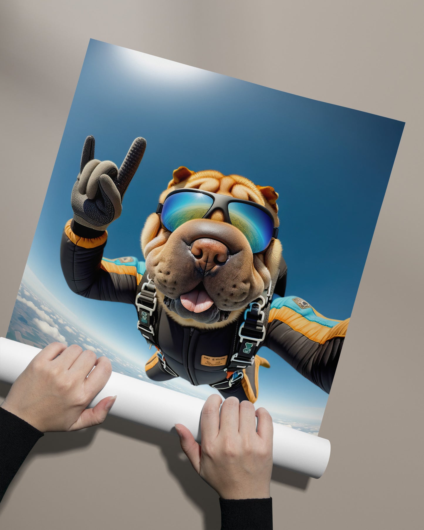 Skydiving Shar Pei Poster - Epic Wall Art for Animal Lovers | Unique Extreme Sport Dog Print Decor