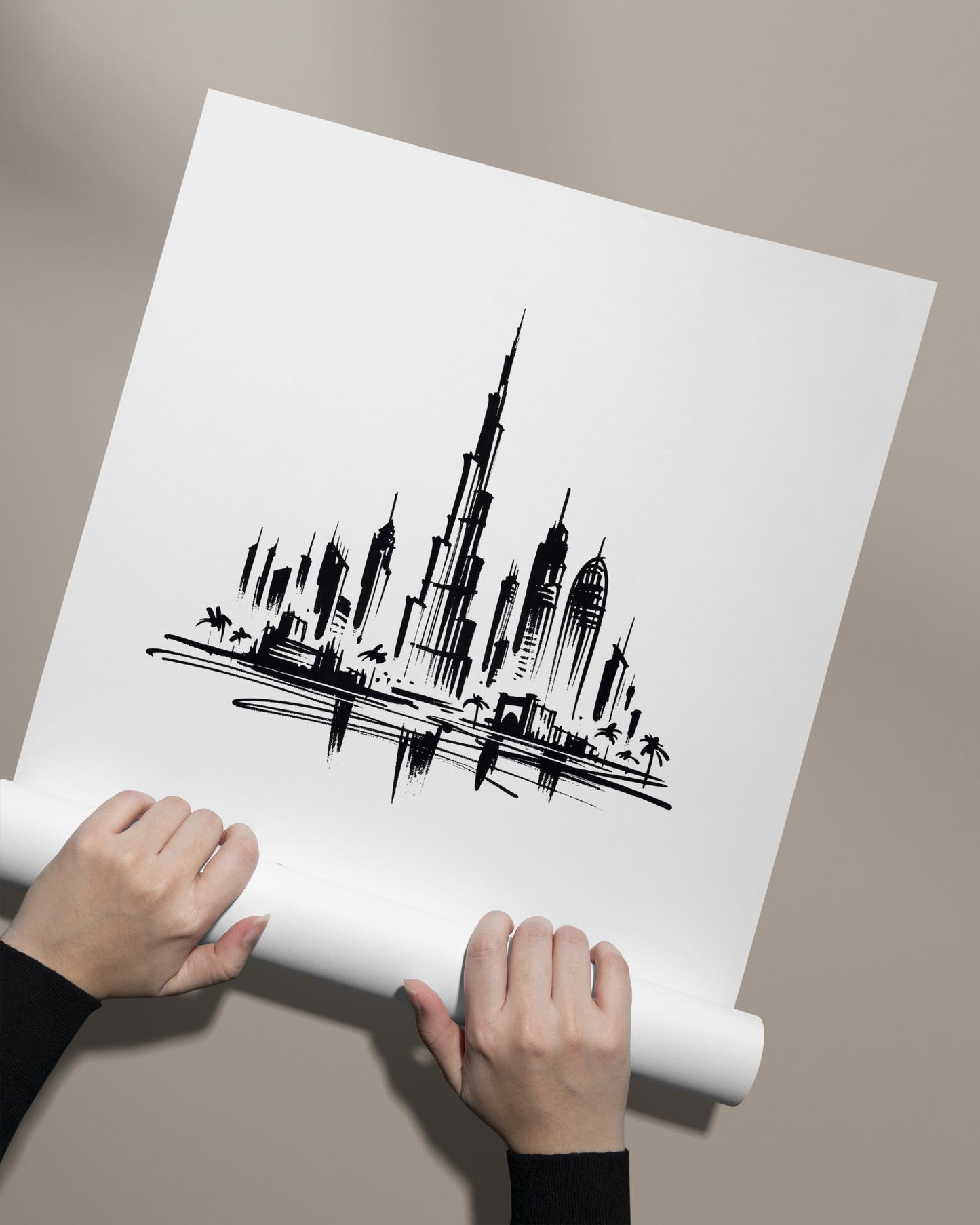 Black and White Dubai Landmarks Poster - Living Room Wall Art, Bedroom Decor, Office Poster, Unique Travel Gift Idea