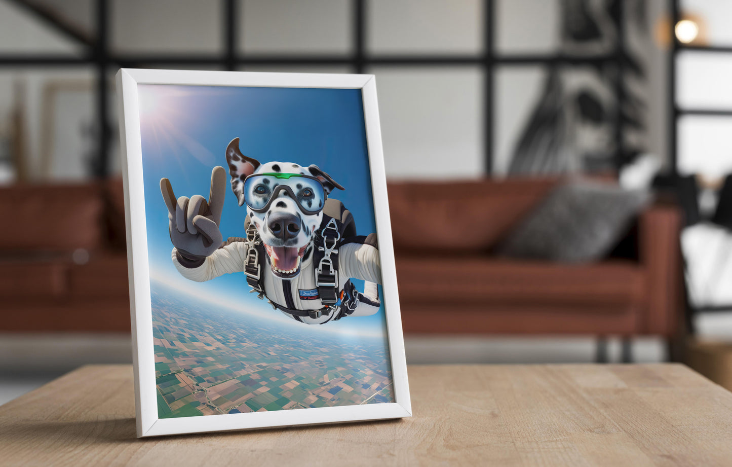 "Skydiving Dalmatian Poster - Unique Animal Art Print for Extreme Sport Lovers - Epic Wall Decoration Gift"