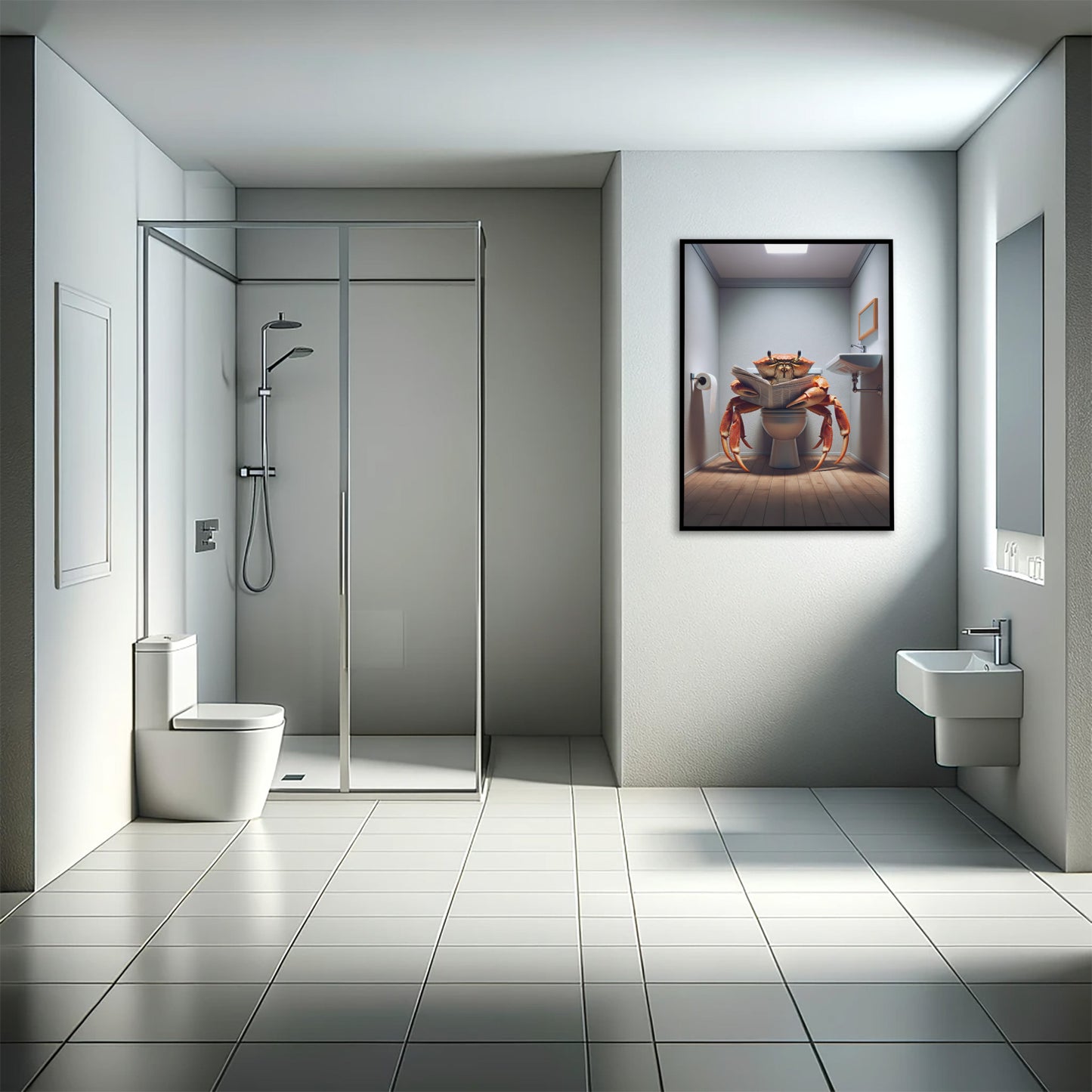 Poster Crabe lisant le journal sur les toilettes - Décoration Humour WC, Affiche Salle de Bain, Idée Cadeau Amusante