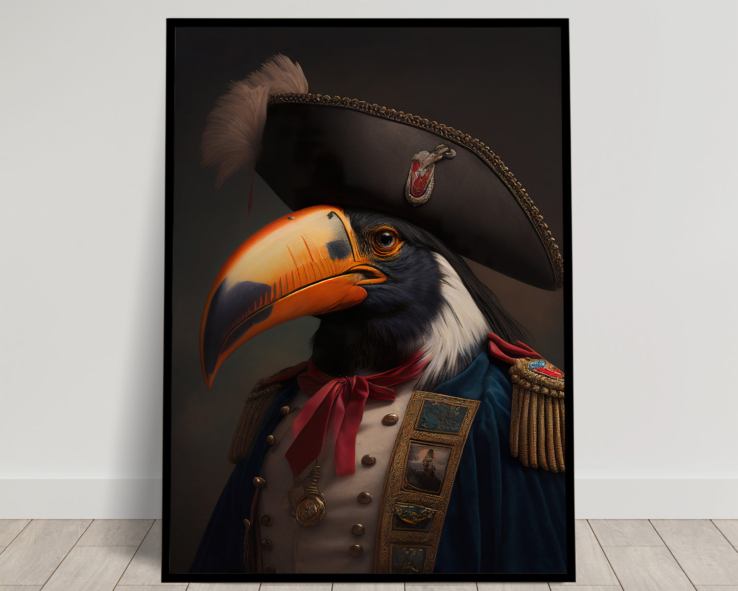 Poster toucan vintage en uniforme militaire – Art mural héroïque, Peinture ancienne d'oiseau, Impression déco murale