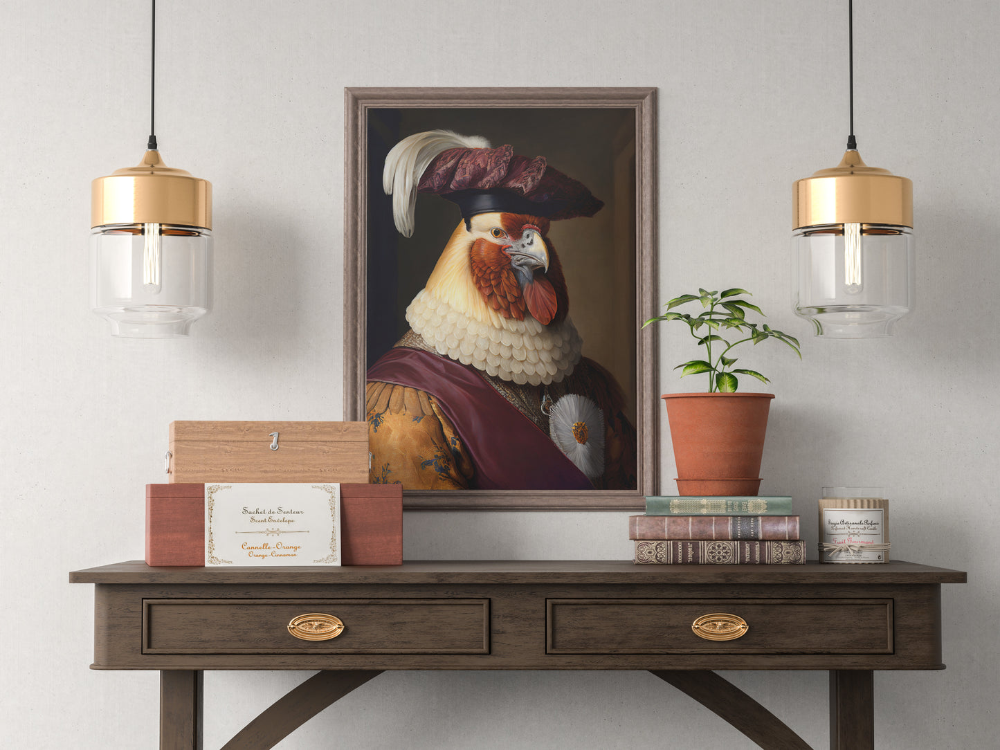 Baroque Noble Chicken Poster | Unique Animal Wall Art | Elegant Chicken Wall Decoration