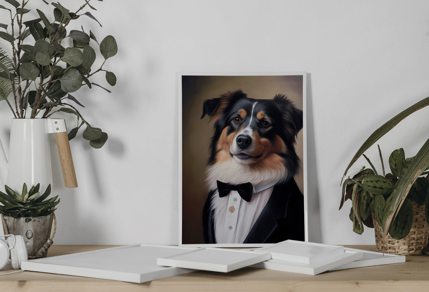 Chic Dog Poster - Australian Shepherd in Tuxedo | Humorous Wall Art | Portrait Print