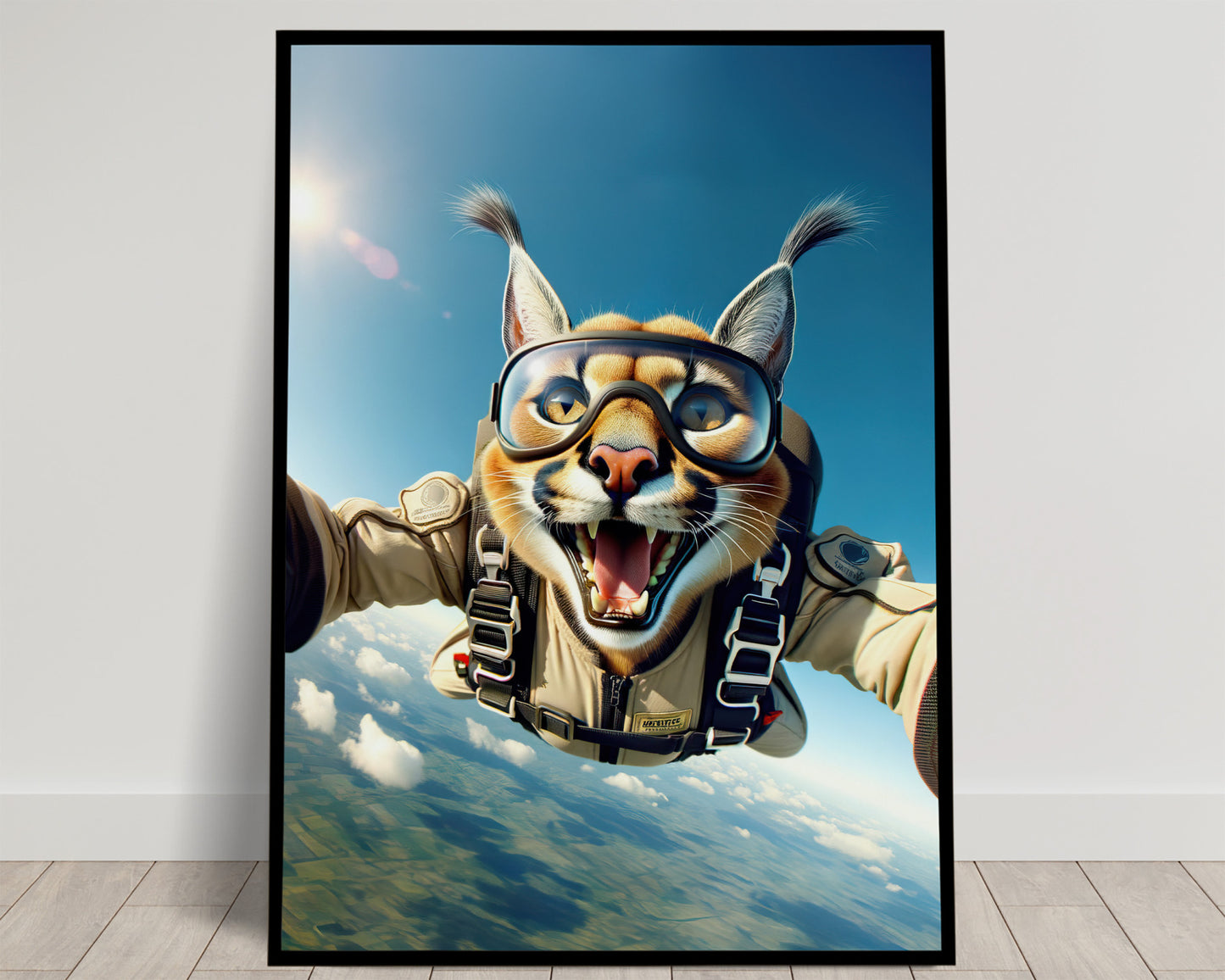 Affiche Murale Caracal en Chute Libre - Poster Animal Skydiving Sport Extrême - Décor Unique et Cadeau Original