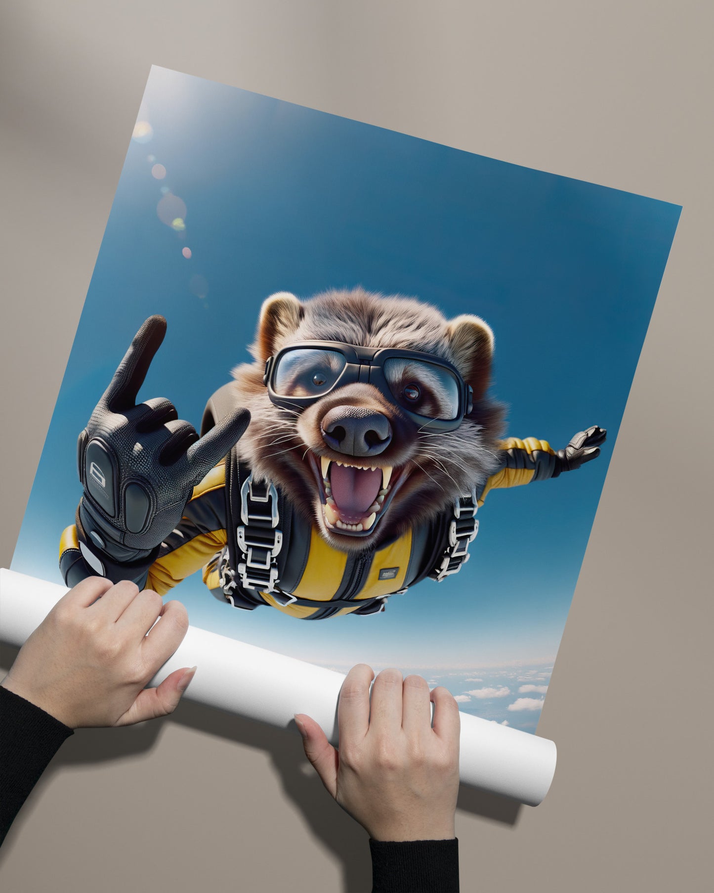 Skydiving Wolverine Free-Fall Poster | Epic Wall Art | Extreme Sport Animal Print | Unique Animal Lover Gift