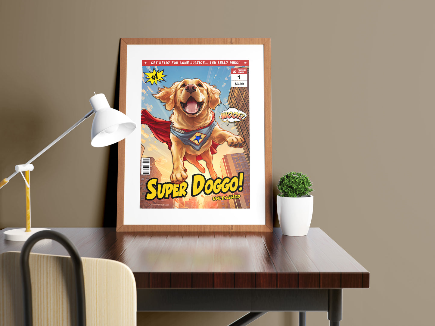 Golden Retriever Superhero Poster - Humorous Wall Art, Perfect Dog Lover Gift, Cartoon Comic Book Cover Print