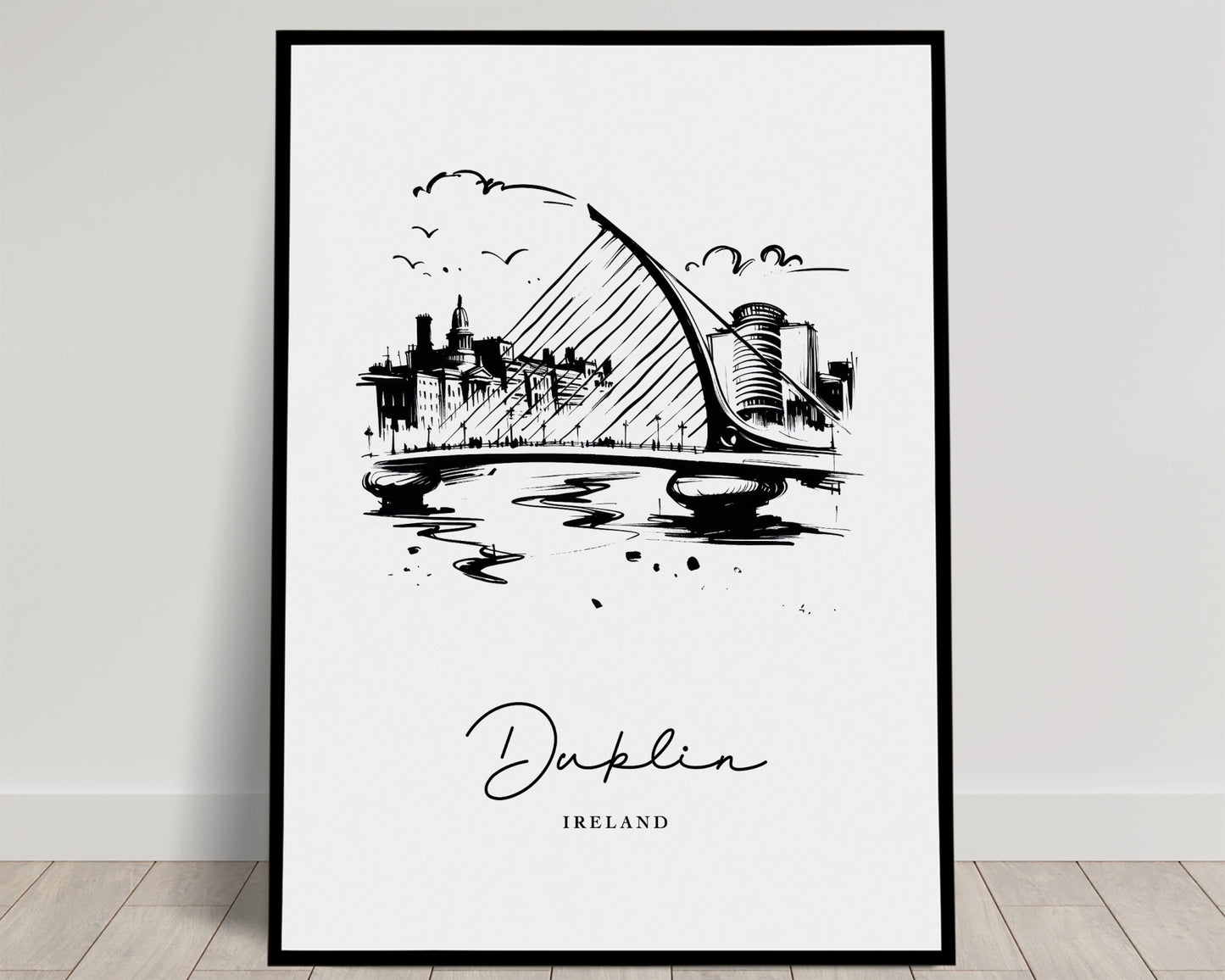 Dublin Poster - Black and White Sketch of Landmarks, Living Room Wall Art, Irish Bedroom Decor, Office Poster, Unique Travel Gift